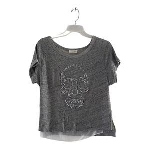 Zara grey short sleeve top with silver studded skull size S 100% cotton